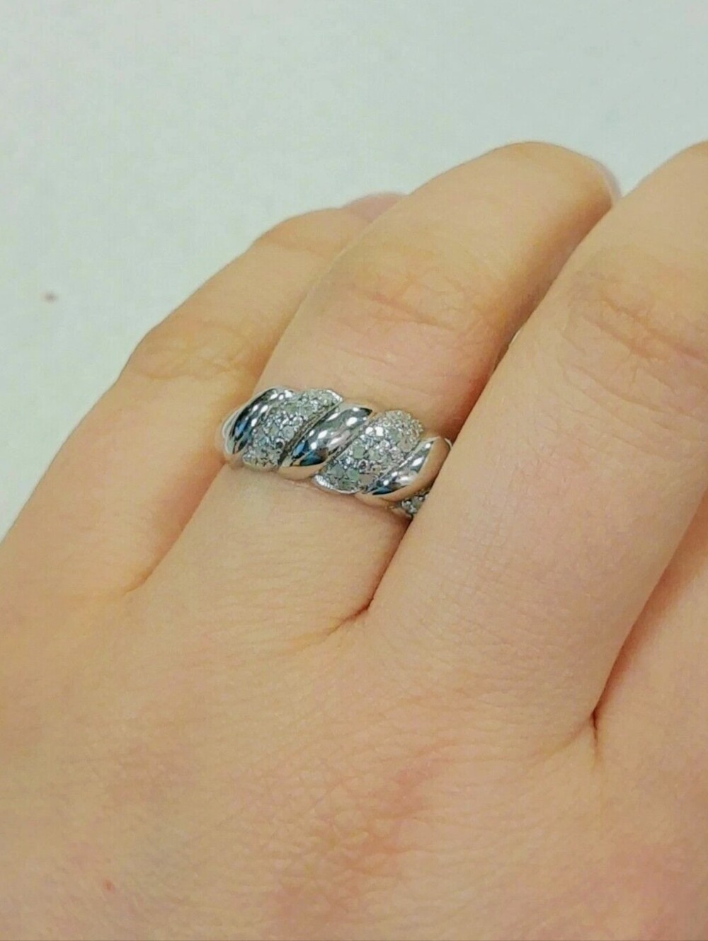 Sterling Silver Twisted Pavé CZ Band Ring - Silver